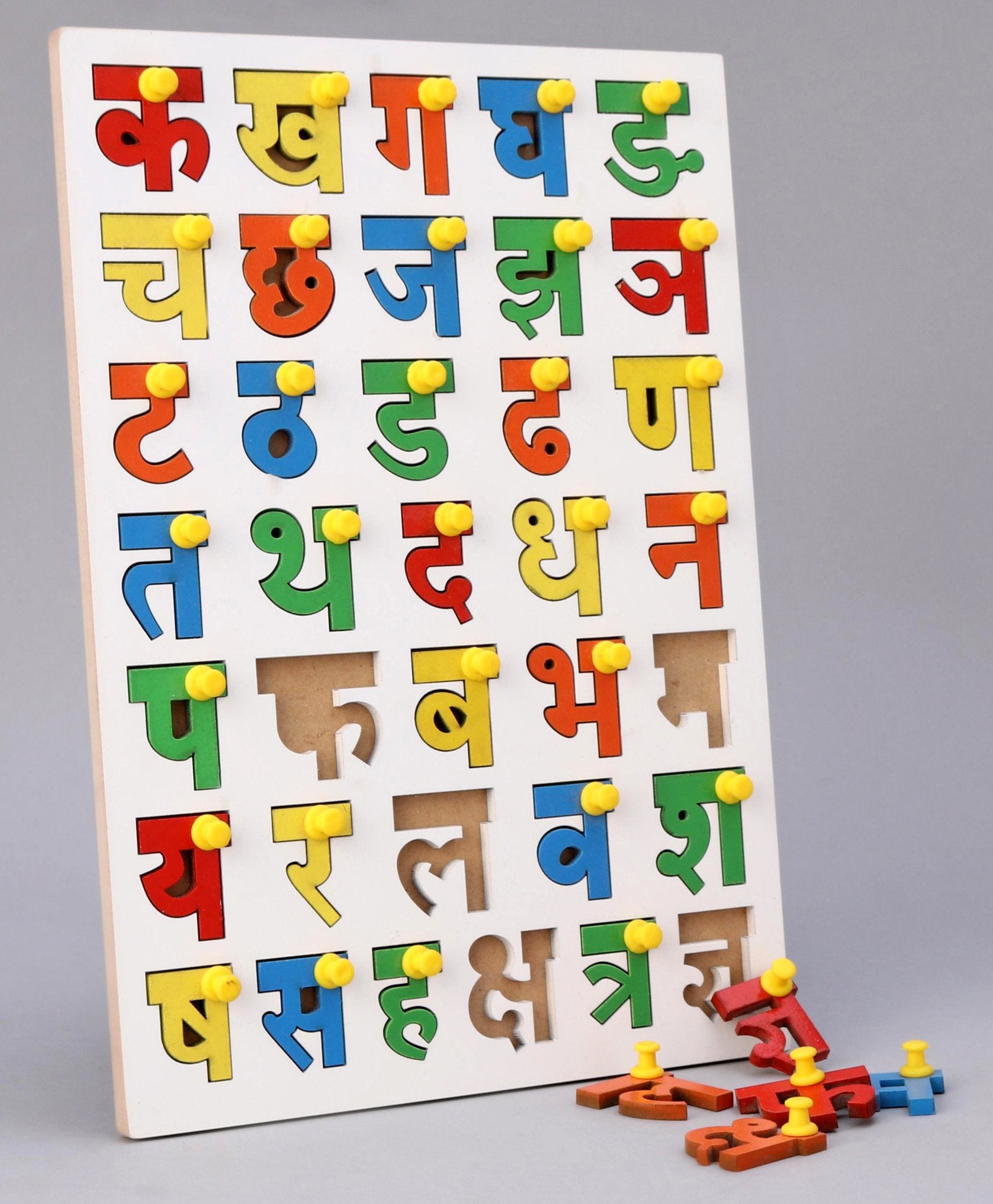 Wooden Hindi Consonants Alphabet Knob Puzzle Multiocolor - 36 Pieces