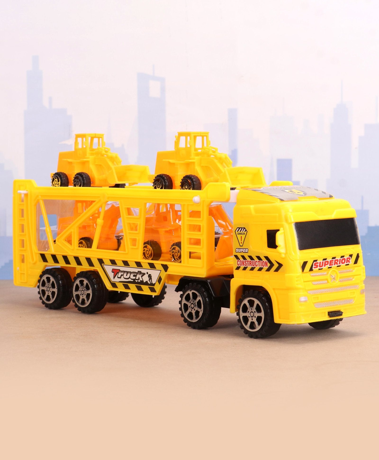 Step Non Battery Friction Truck Along With 4 Pull Back JCB - Yellow