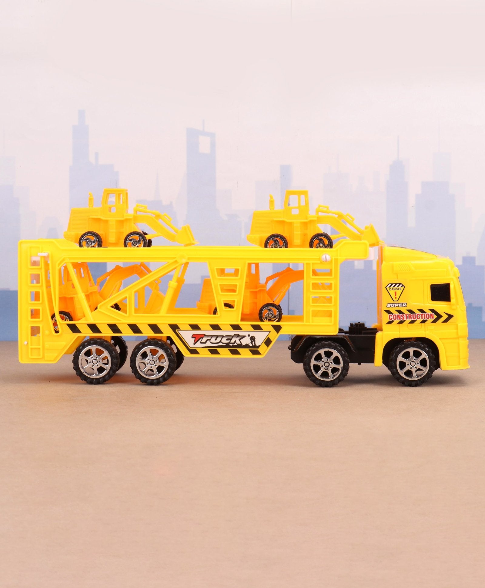 Step Non Battery Friction Truck Along With 4 Pull Back JCB - Yellow - Image 4