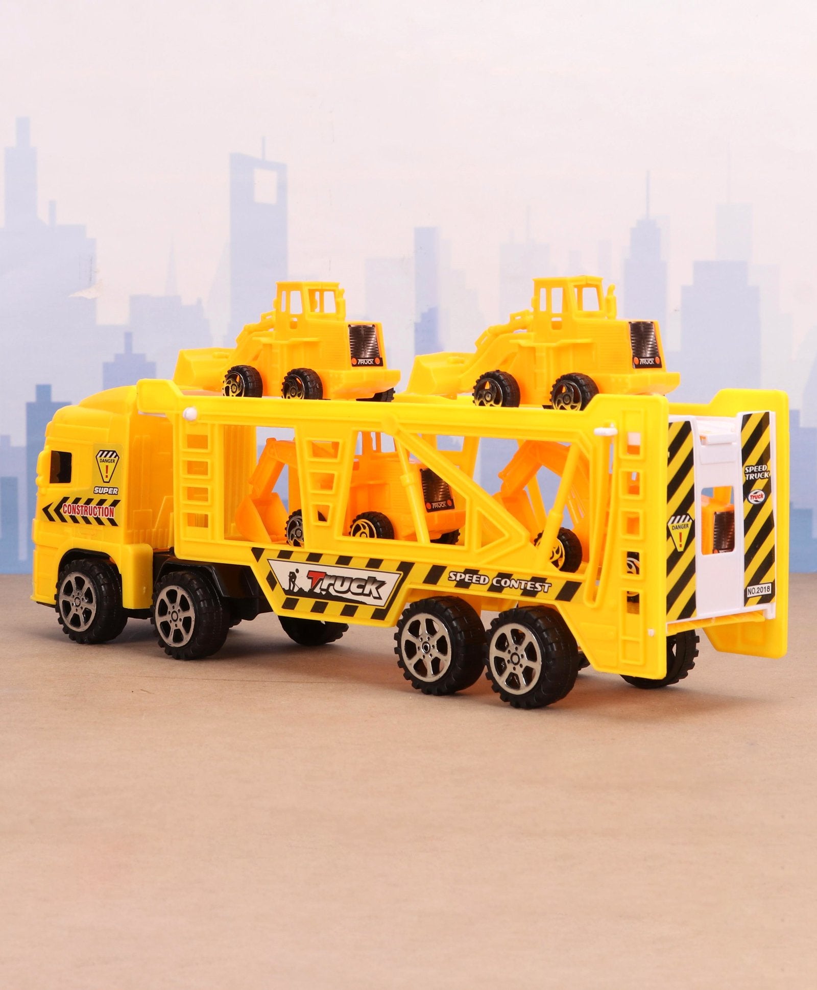 Step Non Battery Friction Truck Along With 4 Pull Back JCB - Yellow - Image 5